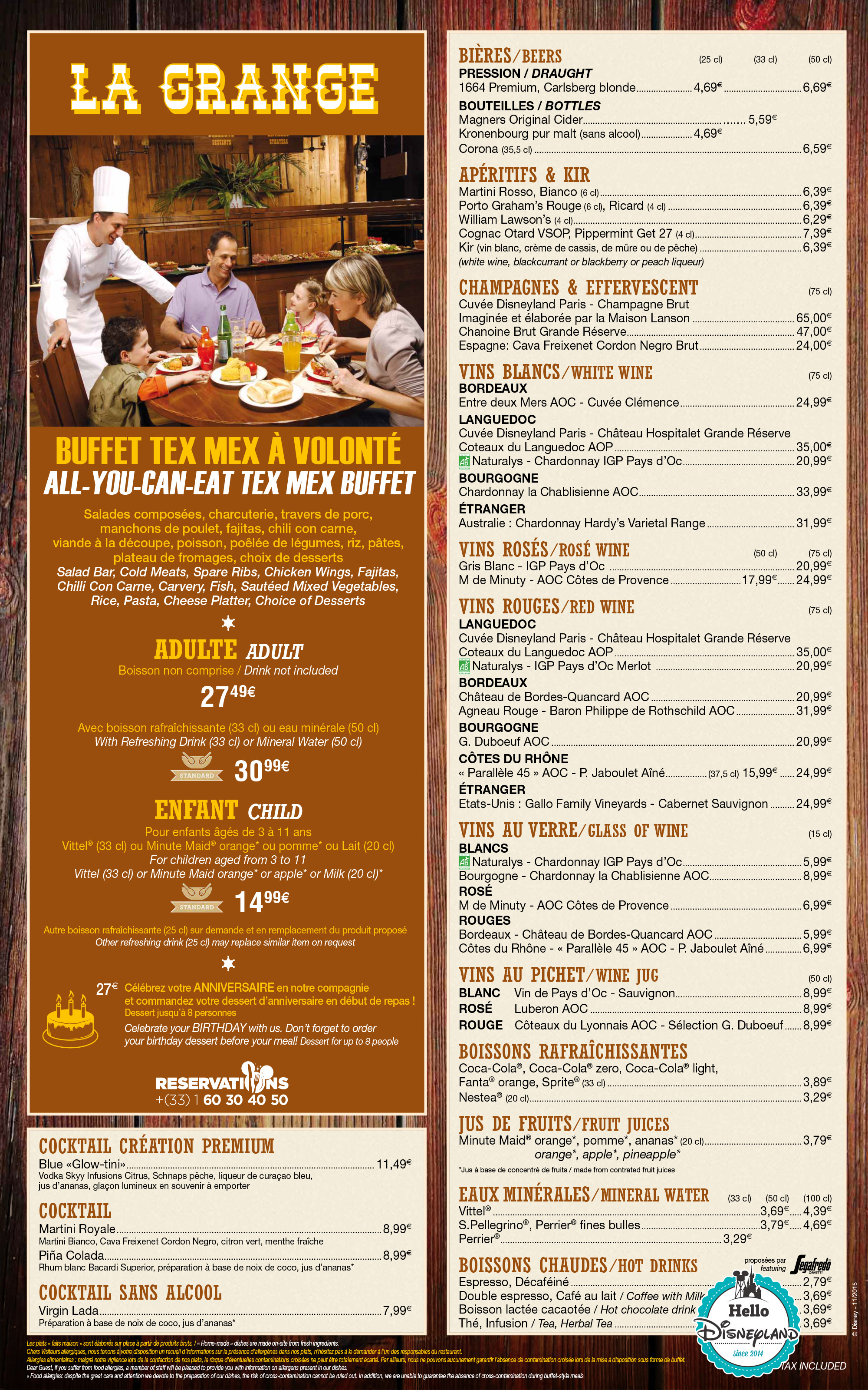 Parcs Disney et Disney Village Menus & Cartes des restaurants de