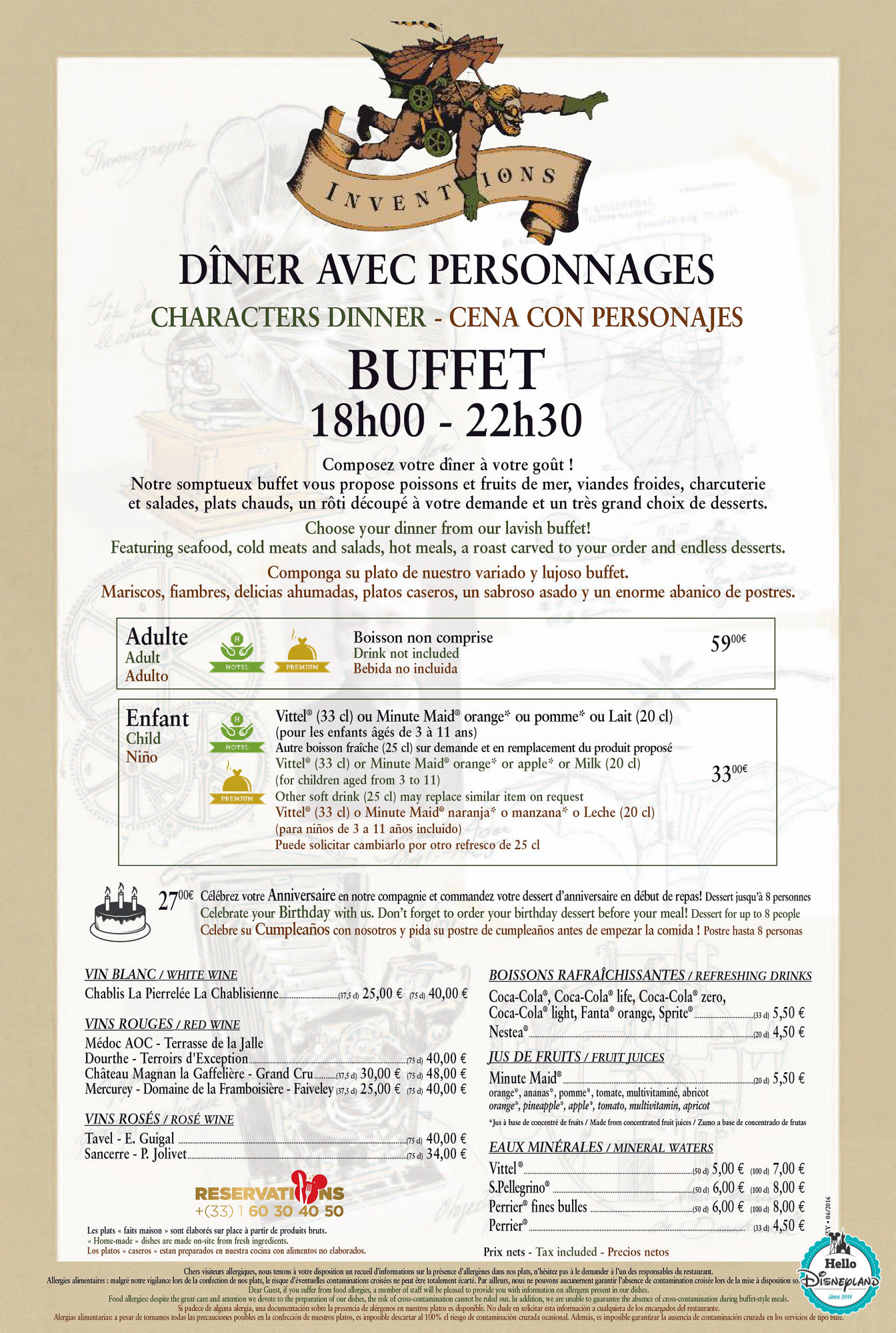 Tarif Menu Restaurant Disney Tarif Menu Restaurant Disney