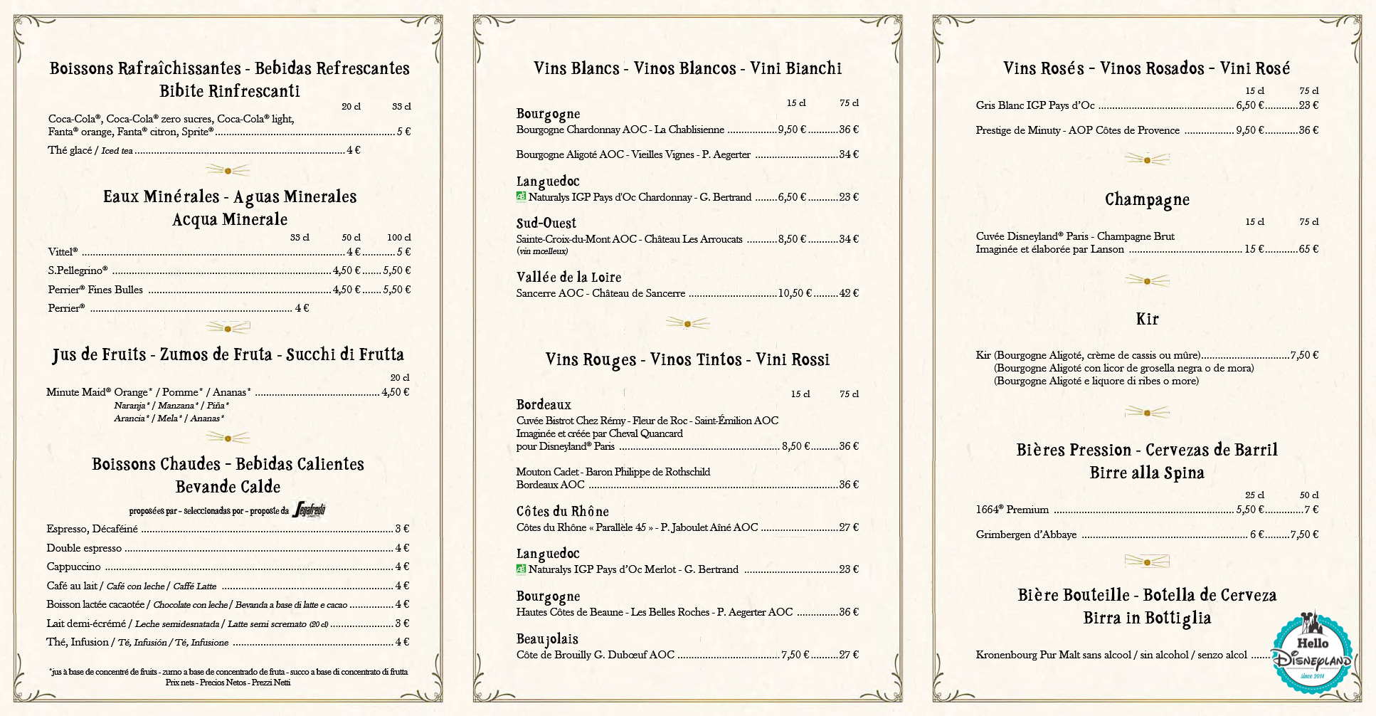 Parcs Disney et Disney Village : Menus & Cartes des restaurants de