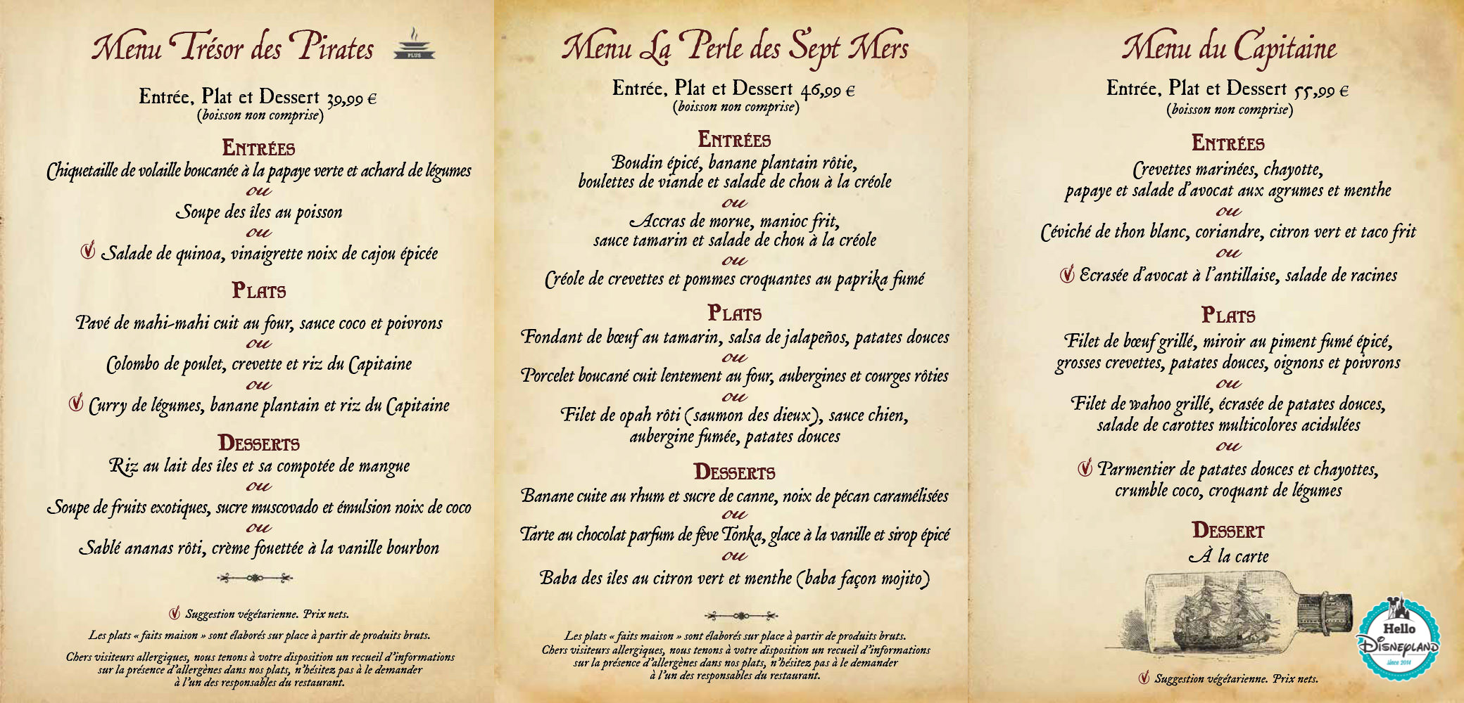 Parcs Disney et Disney Village Menus &amp; Cartes des restaurants de