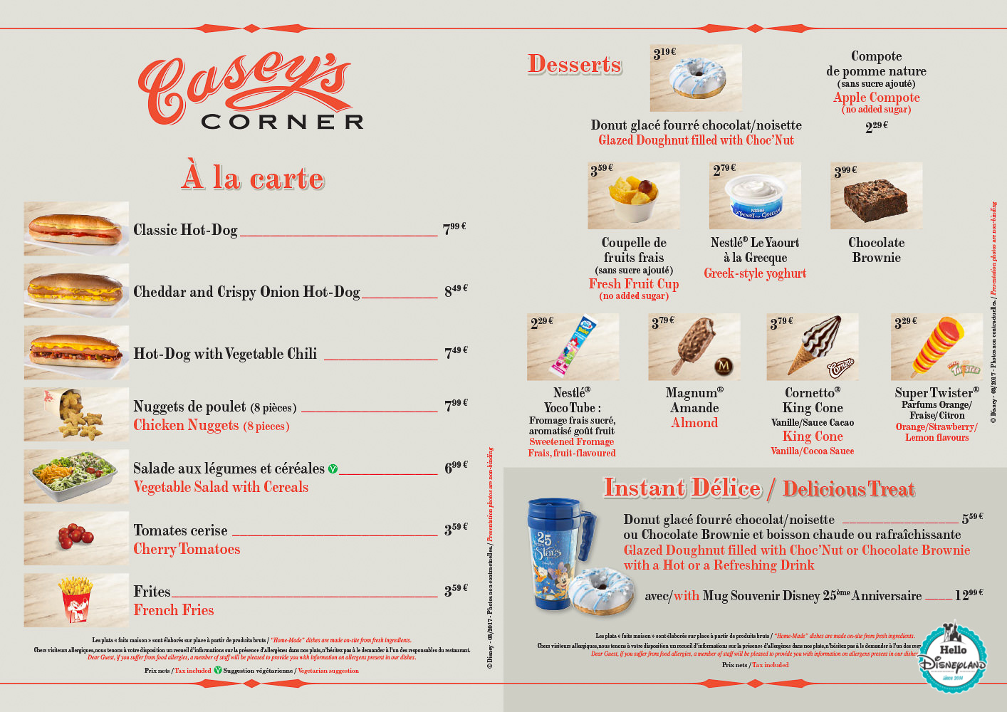 Parcs Disney et Disney Village Menus & Cartes des restaurants de