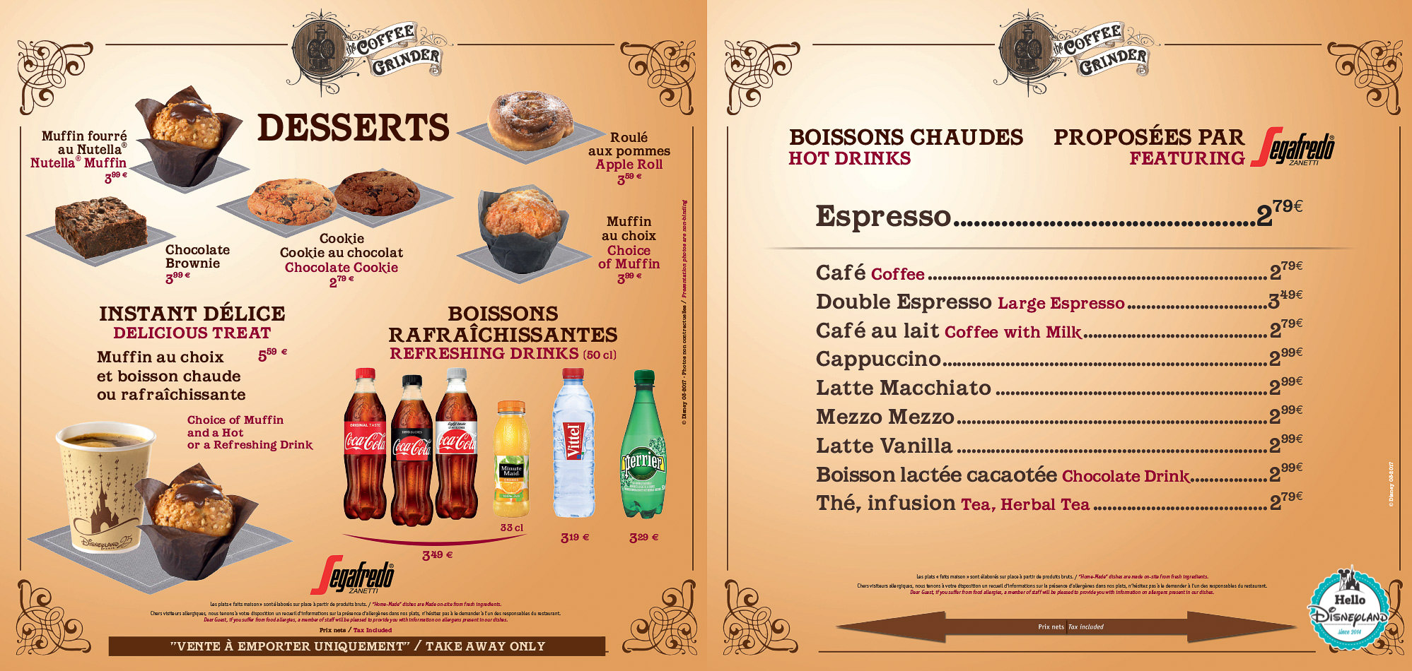 Menus The Coffee Grinder Disneyland Paris