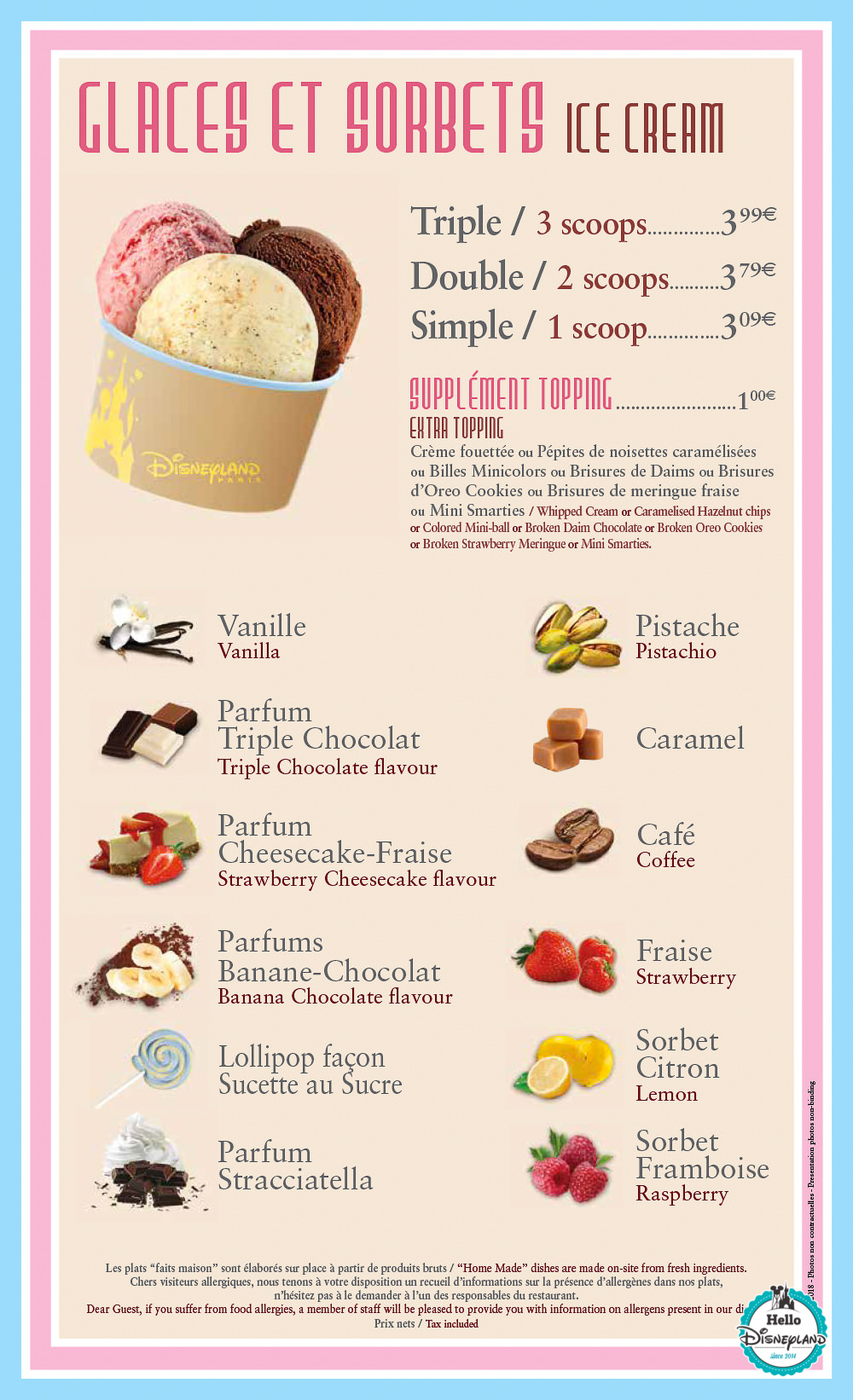 Menus Fantasia Gelati Disneyland Paris