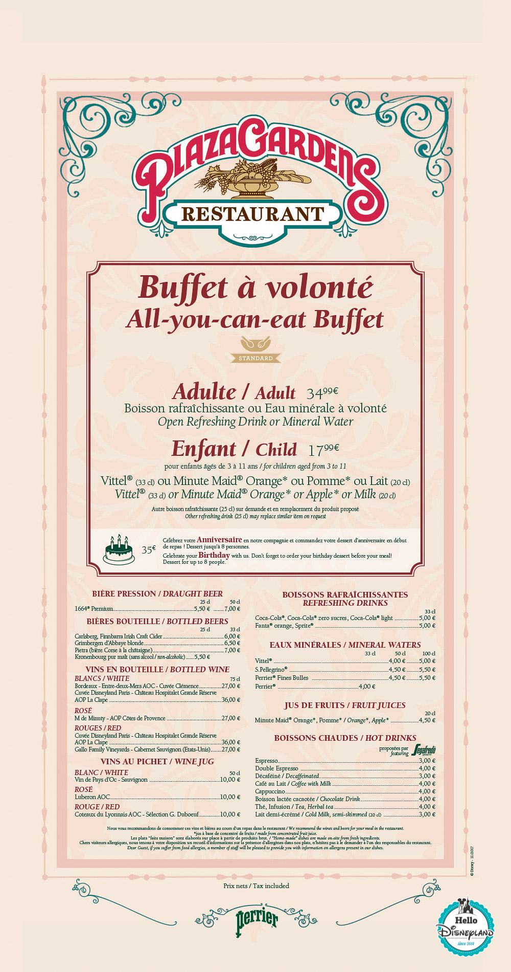 Parcs Disney et Disney Village Menus & Cartes des restaurants de Disneyland Paris Hello