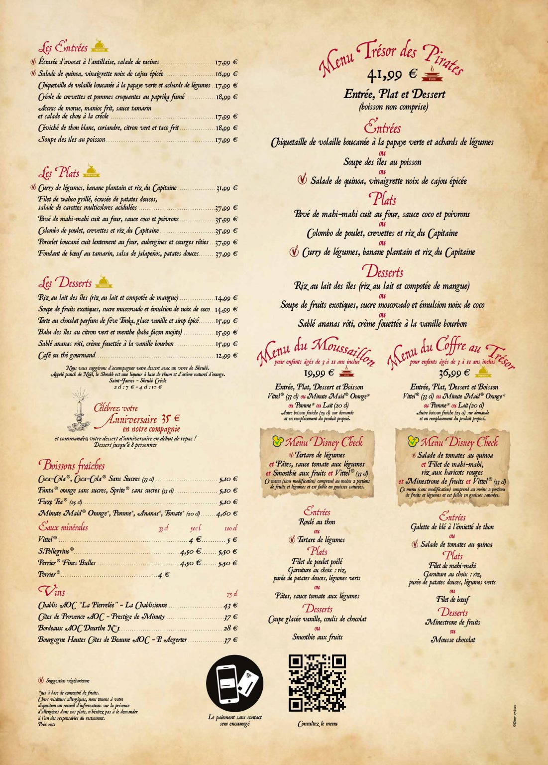 Parcs Disney et Disney Village Menus & Cartes des restaurants de