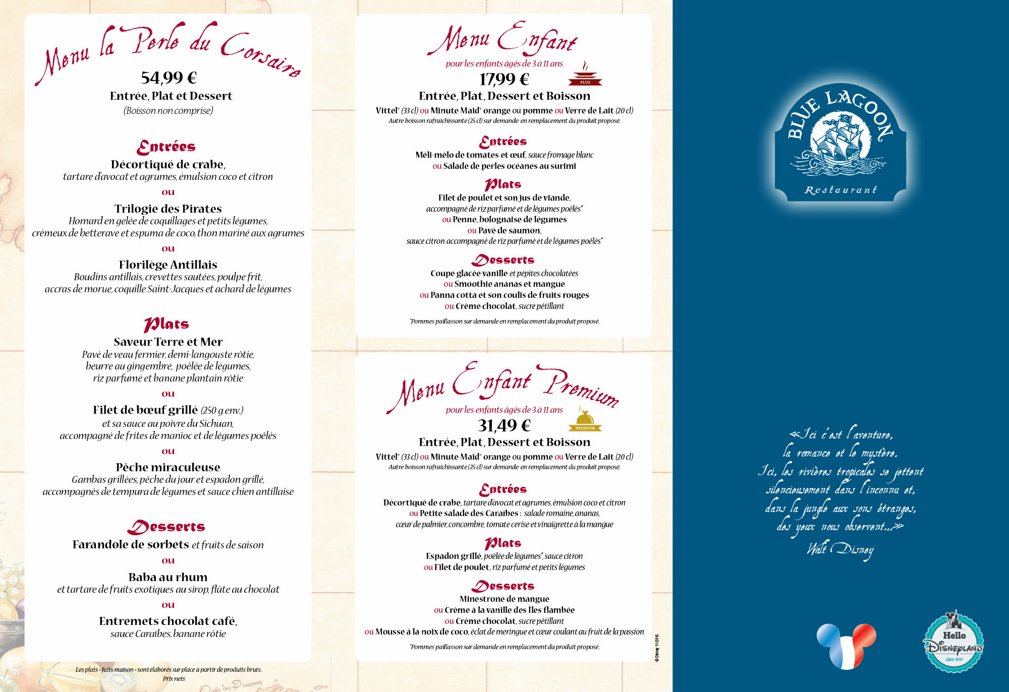 Blue lagoon restaurant menu 2015-2016 poirates des caraibes