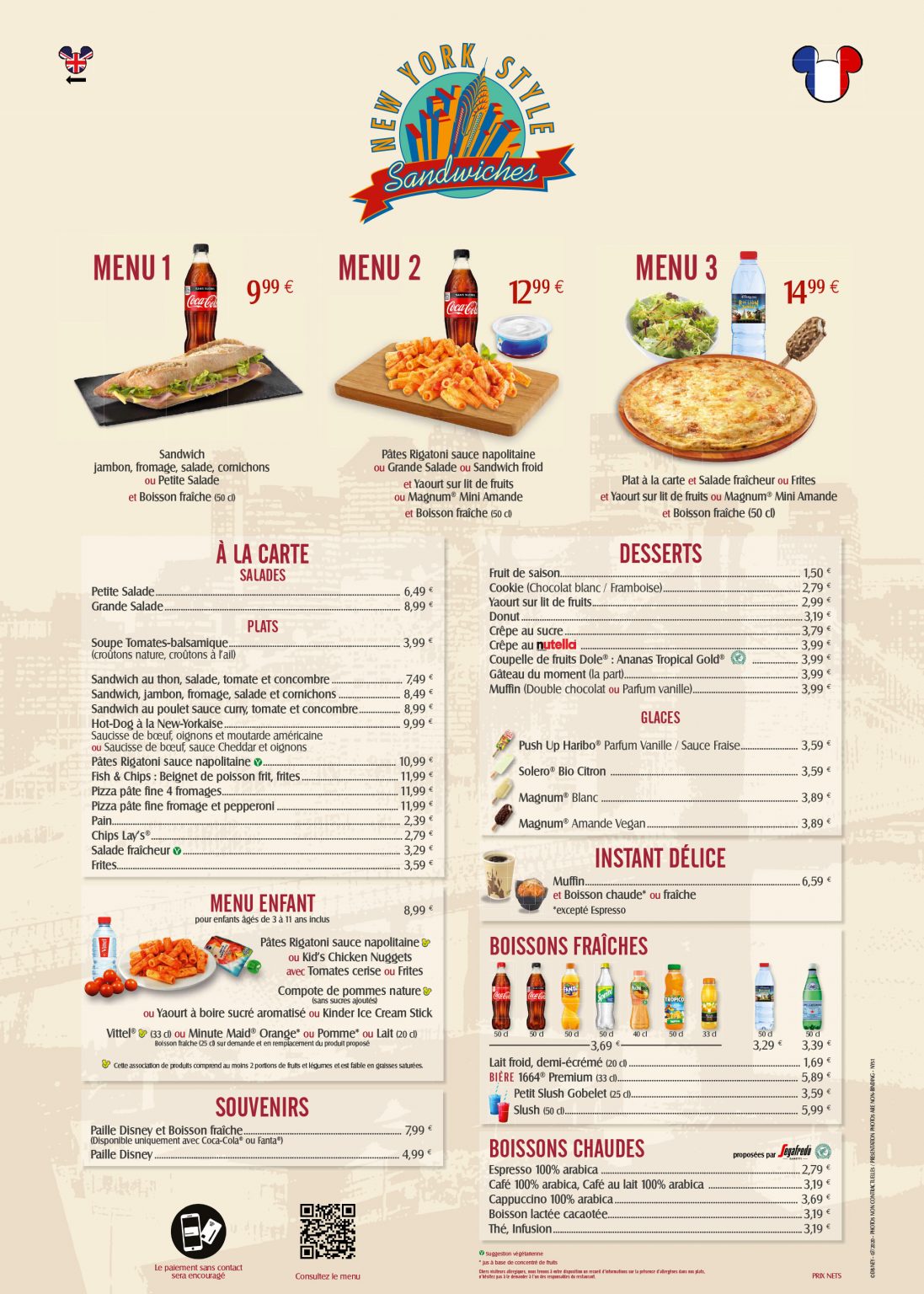 Parcs Disney et Disney Village Menus & Cartes des restaurants de