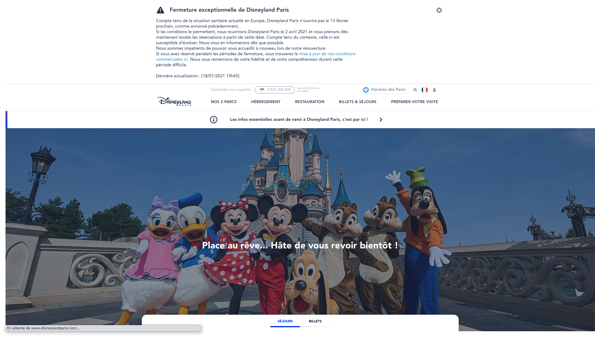 réouverture en avril pour Disneyland Paris