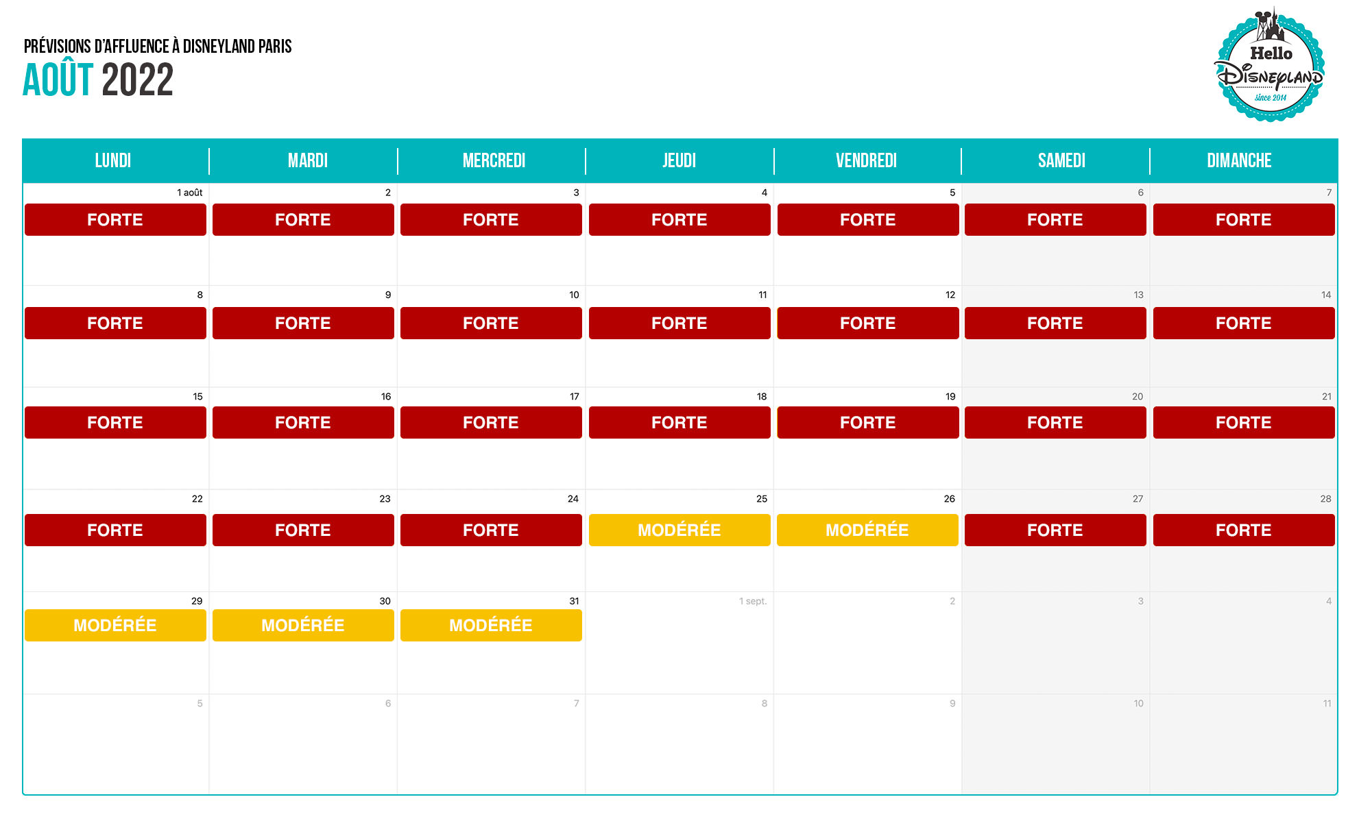 Calendrier Affluence Disney 2023 Calendrier D'affluence 2022 À Disneyland Paris - Hello Disneyland