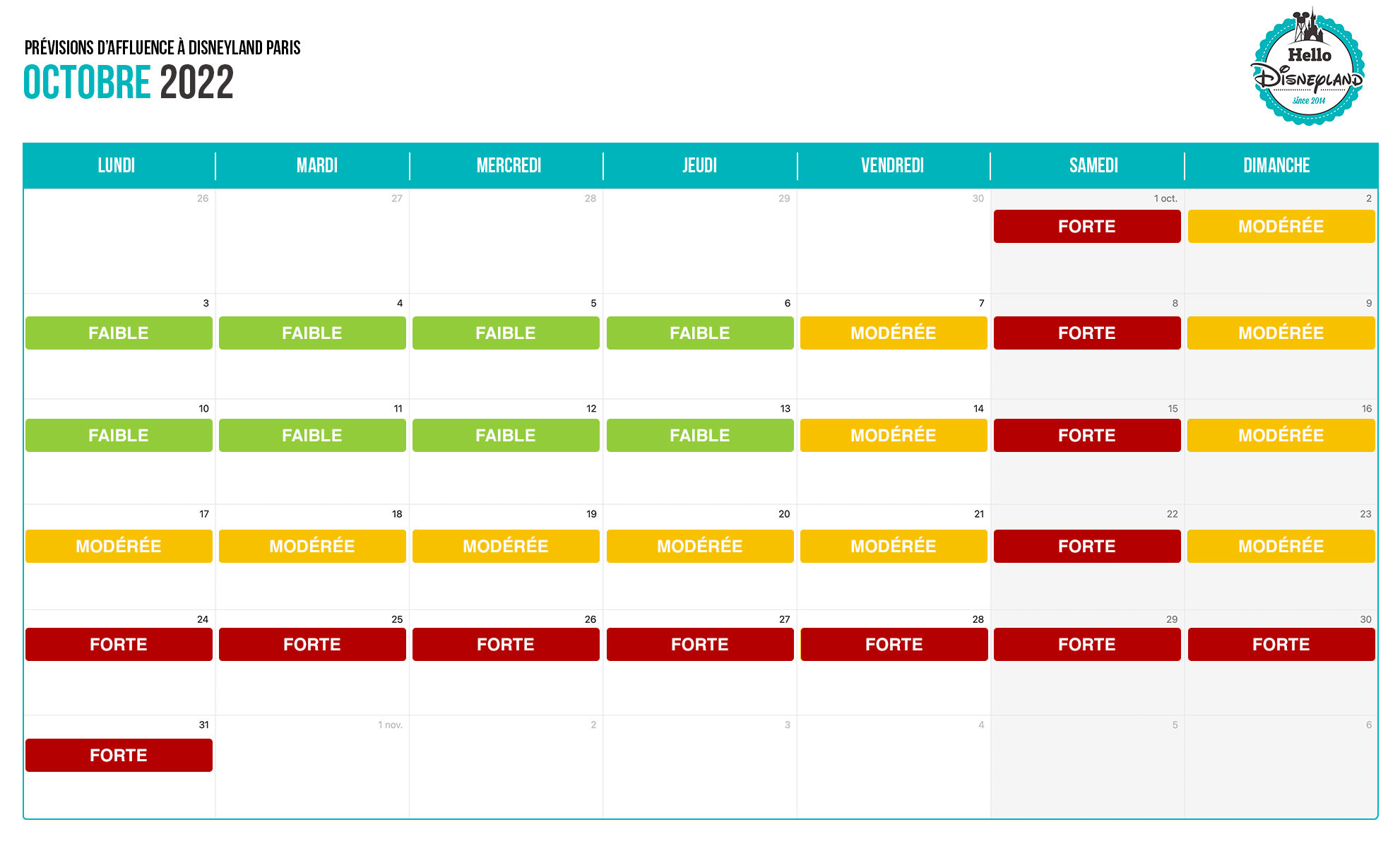 Calendrier Affluence Disney 2023 Calendrier D'affluence 2022 À Disneyland Paris - Hello Disneyland