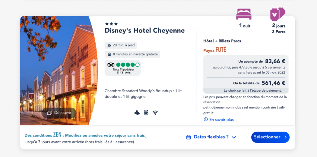prix hotel cheyenne Noël 2022 Disneyland Paris